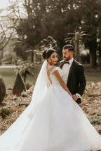 Off the shoulder White Garden Ball Gown Wedding Dress by misshow.com