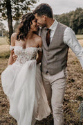 Off The Shoulder Beaded A-line Wedding Dresses Lace Appliqued Gowns WD589 by pgmdress