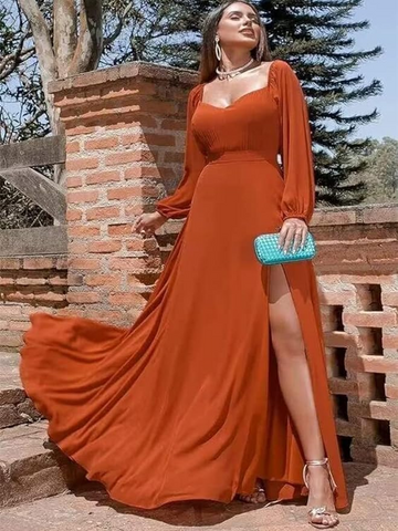 Vestido de fiesta de gasa con hombros descubiertos y abertura SYP170 