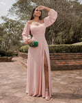 Off Shoulder Chiffon Prom Dress with Slit SYP170 by vivymakudress