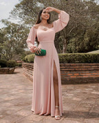 Off Shoulder Chiffon Prom Dress with Slit SYP170 by vivymakudress