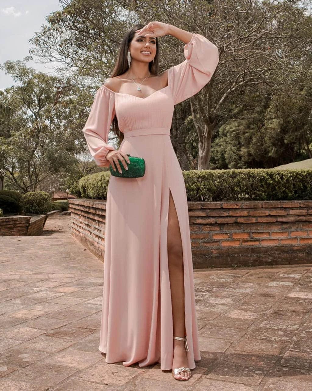 Off Shoulder Chiffon Prom Dress with Slit SYP170 by vivymakudress