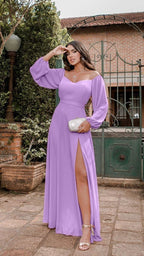 Off Shoulder Chiffon Prom Dress with Slit SYP170 by vivymakudress