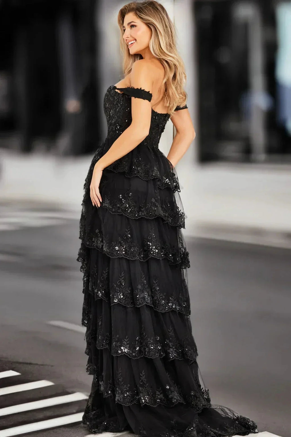 Tiered Ruffle Prom Dress High Slit Corset Prom Dress SYP174 by vivymakudress