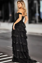 Tiered Ruffle Prom Dress High Slit Corset Prom Dress SYP174 by vivymakudress