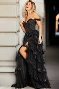 Tiered Ruffle Prom Dress High Slit Corset Prom Dress SYP174 by vivymakudress