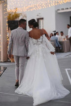 Off Shoulder Lace Mermaid Beach Wedding Dresses With Detachable Train WD655 by pgmdress
