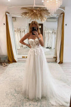 Off Shoulder Sweetheart Lace Appliques Modest Wedding Dress WD666 by pgmdress
