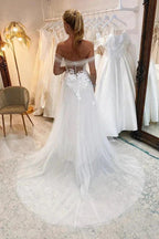 Off Shoulder Sweetheart Lace Appliques Modest Wedding Dress WD666 by pgmdress
