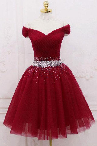 Off The Shoulder Black Homecoming Dress Tulle Short Prom Dress PD468