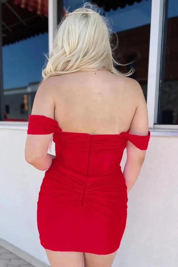 Off The Shoulder Tight Fuchsia Homecoming Dress Cocktail Dress PD559 by pgmdress
