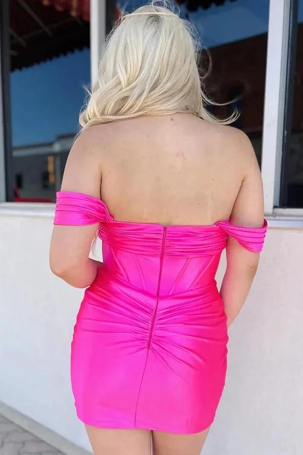 Off The Shoulder Tight Fuchsia Homecoming Dress Cocktail Dress PD559 by pgmdress