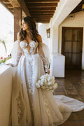 Off The Shoulder Long Sleeves Lace Appliques Bohemian Wedding Dress WD611 by pgmdress