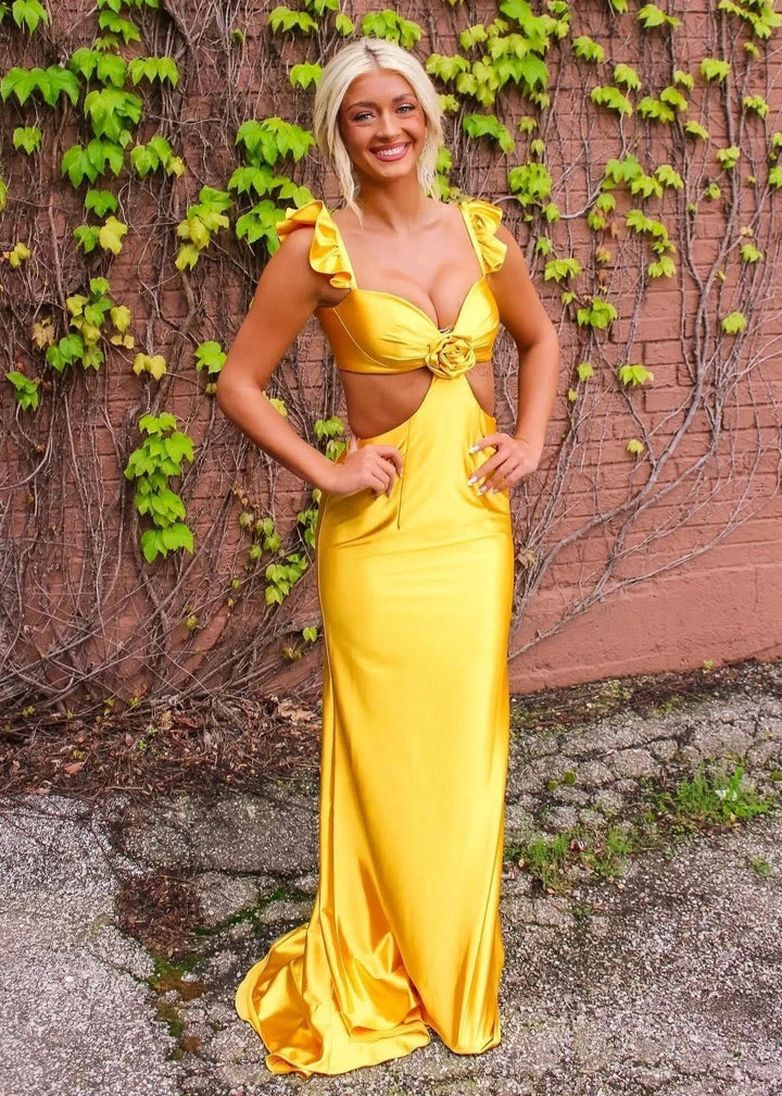 Violet Flutter Sleeve Cutout Mermaid Fitted Gown by KissProm