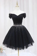 Off The Shoulder Black Homecoming Dress Tulle Short Prom Dress PD468 by pgmdress