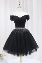 Off The Shoulder Black Homecoming Dress Tulle Short Prom Dress PD468 by pgmdress