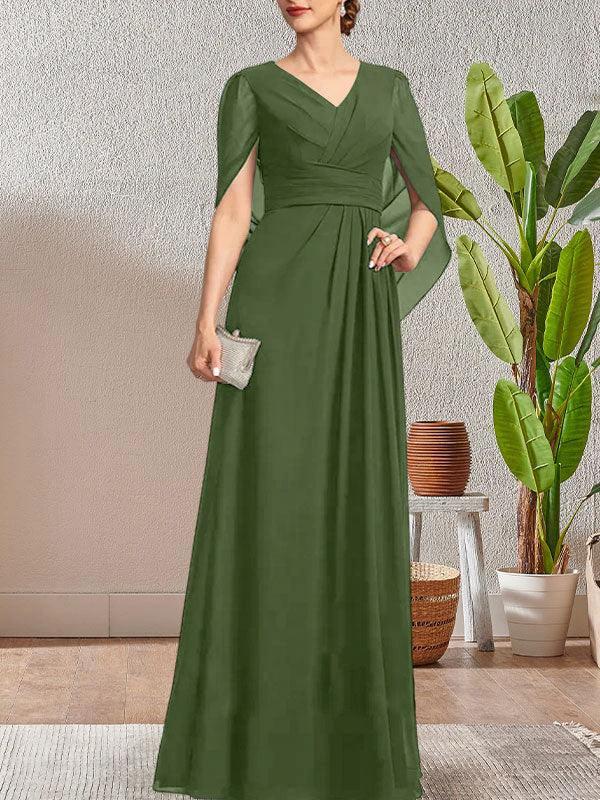 Dark Navy A-Line V-Neck Long Mother of Bride Dress by Dreamylily