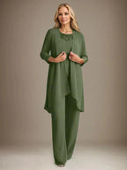 Chiffon Scoop Long Sleeves Mother Of The Bride Pantsuits With Jacket by Dreamylily