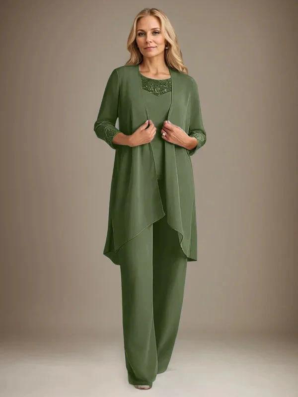 Chiffon Scoop Long Sleeves Mother Of The Bride Pantsuits With Jacket by Dreamylily