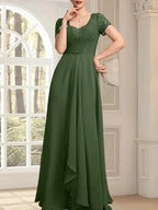 A-line Sweetheart Floor-Length Chiffon Lace Mother of the Bride Dress With Beading Cascading Ruffles by Dreamylily