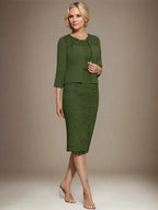 Sheath/Column Scoop Knee-Length Chiffon Lace Mother of the Bride Dress With Beading by Dreamylily