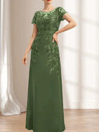 Sheath/Column Scoop Illusion Floor-Length Lace Chiffon Mother of the Bride Dress With Sequins by Dreamylily