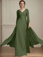 A-line V-Neck Floor-Length Lace Chiffon Mother of the Bride Dress With Sequins by Dreamylily