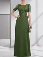 A-line Scoop Floor-Length Lace Chiffon Mother of the Bride Dress With Sequins by Dreamylily