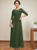 A-line Scoop Illusion Ankle-Length Chiffon Lace Mother of the Bride Dress With Rhinestone Beading by Dreamylily