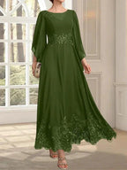A-line Scoop Illusion Ankle-Length Lace Chiffon Mother of the Bride Dress With Sequins by Dreamylily