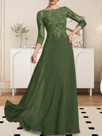 A-line Scoop Floor-Length Lace Chiffon Mother of the Bride Dress With Sequins by Dreamylily