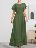 A-line Scoop Ankle-Length Lace Chiffon Mother of the Bride Dress With Sequins by Dreamylily