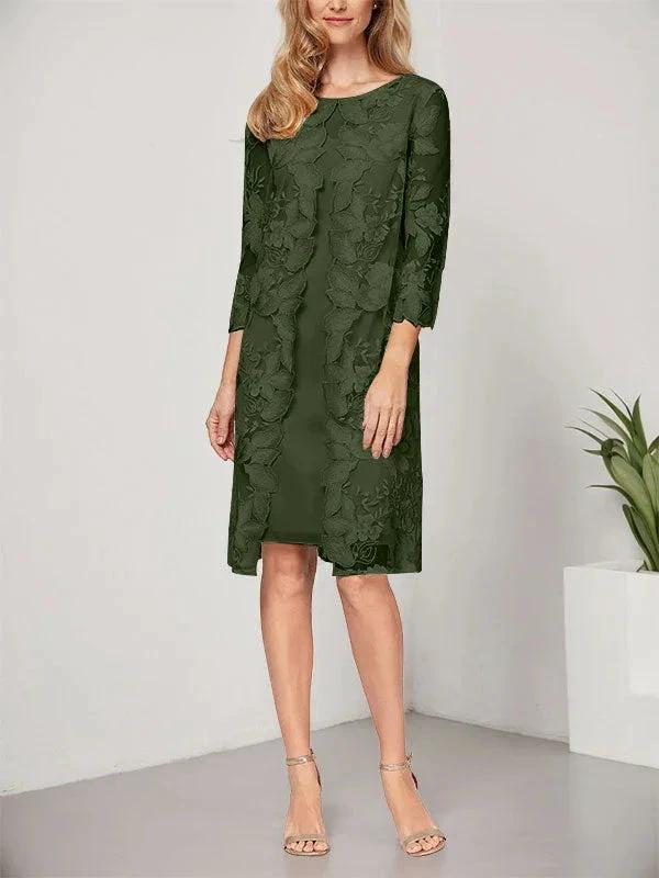 A-line Scoop Knee-Length Chiffon Lace Mother of the Bride Dress With Jacket by Dreamylily