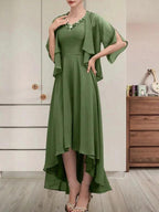 A-line V-Neck Asymmetrical Chiffon Mother of the Bride Dress With Beading Sequins by Dreamylily