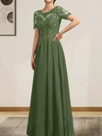 A-line Scoop Illusion Floor-Length Chiffon Lace Mother of the Bride Dress With Sequins Beading by Dreamylily