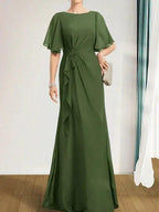 A-line Scoop Floor-Length Chiffon Mother of the Bride Dress With Cascading Ruffles Beading Sequins by Dreamylily