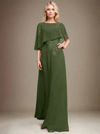 A-line Scoop Floor-Length Chiffon Lace Mother of the Bride Dress With Sequins Beading by Dreamylily
