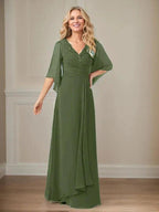 A-Line V-Neck Long Sequins Chiffon Mother Dress by Dreamylily
