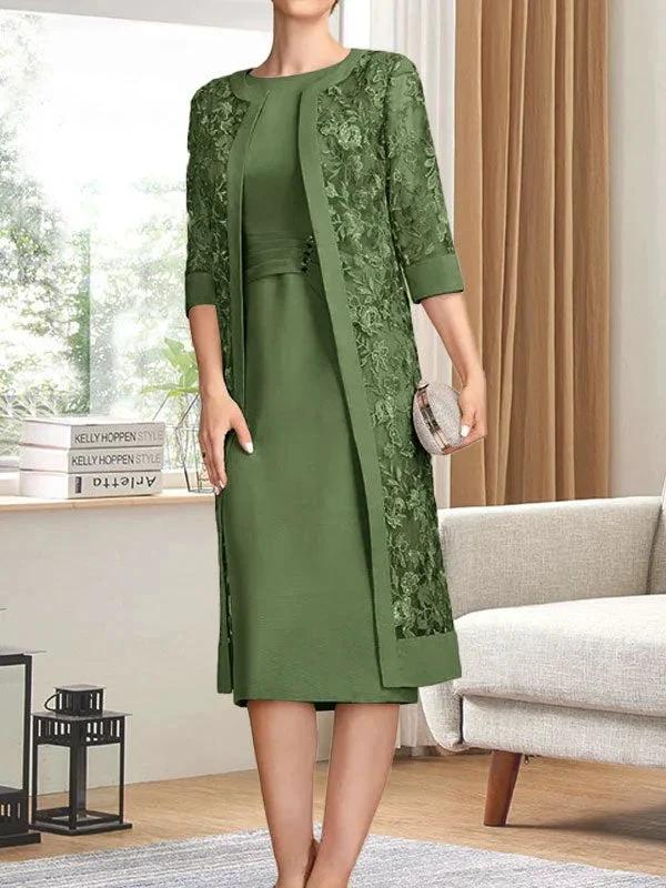 Sheath/Column Scoop Knee-Length Chiffon Mother of the Bride Dress With Pleated Sequins by Dreamylily