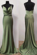 Olive Green Cowl Neck Trump Long Prom Dress SYP107 by vivymakudress