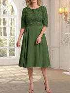 A-line Scoop Knee-Length Lace Chiffon Mother of the Bride Dress by Dreamylily