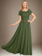A-Line Scoop Floor-Length Chiffon Mother of the Bride Dress With Applique & Sequins by Dreamylily