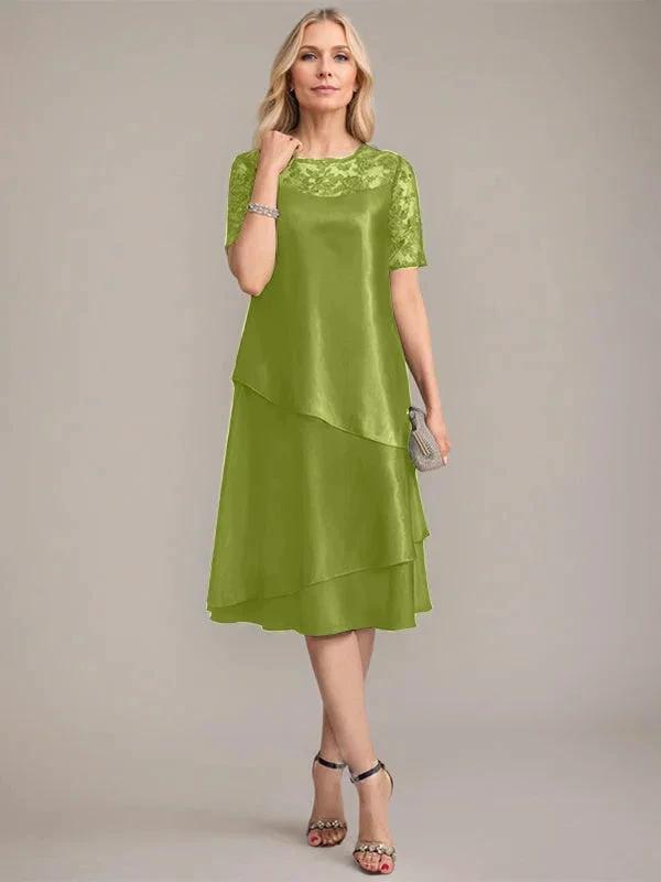 A-Line Scoop Knee-Length Mother of the Bride Dress With Applique & Sequins by Dreamylily