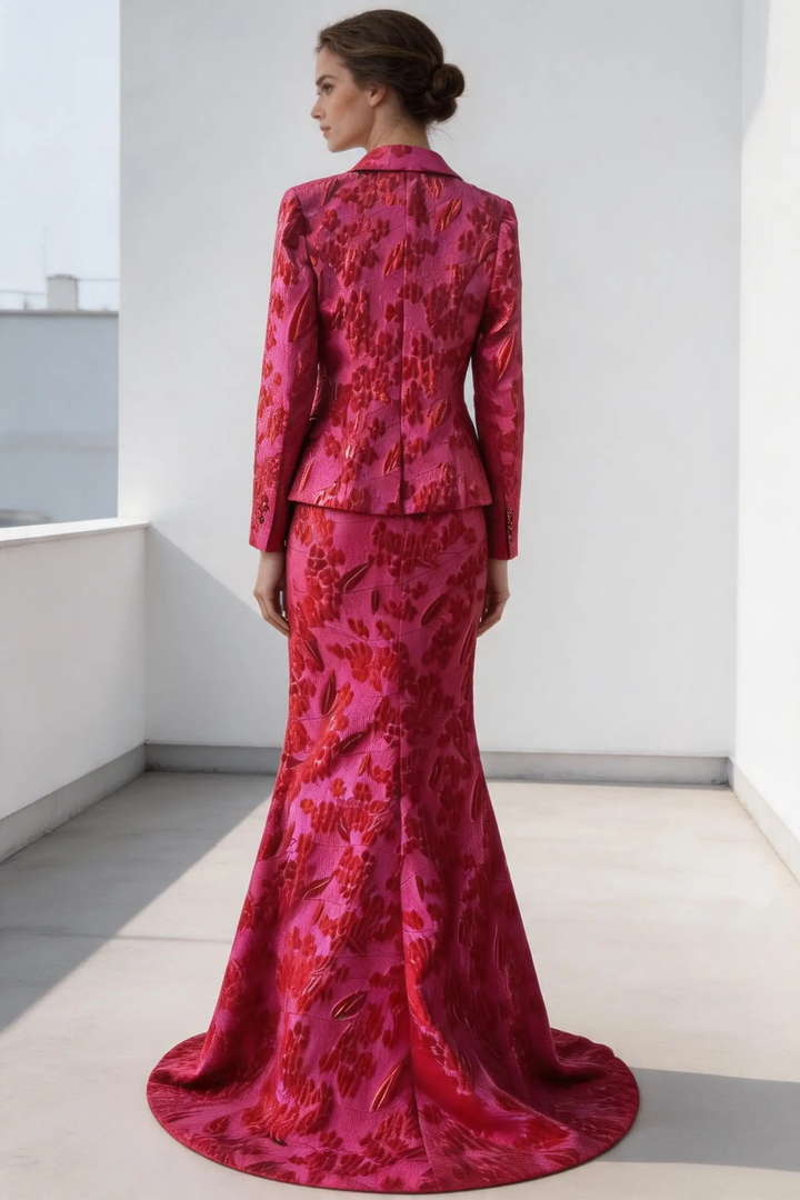 Elegant Blue Floral Jacquard Skirt Suit for Mother of the Bride by tangjianjun
