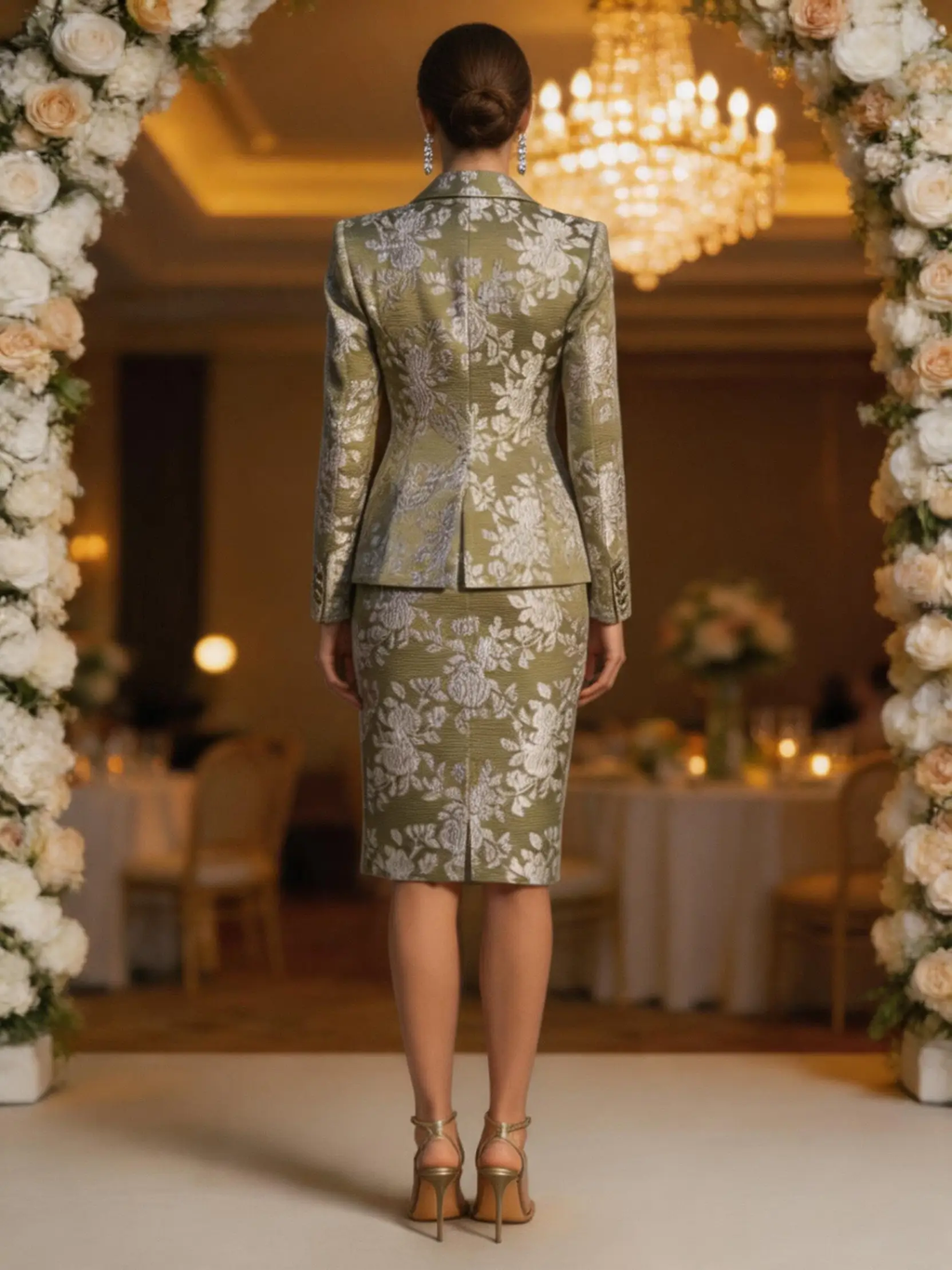 Elegant Blue Floral Jacquard Skirt Suit for Mother of the Bride by tangjianjun