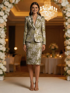 Elegant Blue Floral Jacquard Skirt Suit for Mother of the Bride by tangjianjun