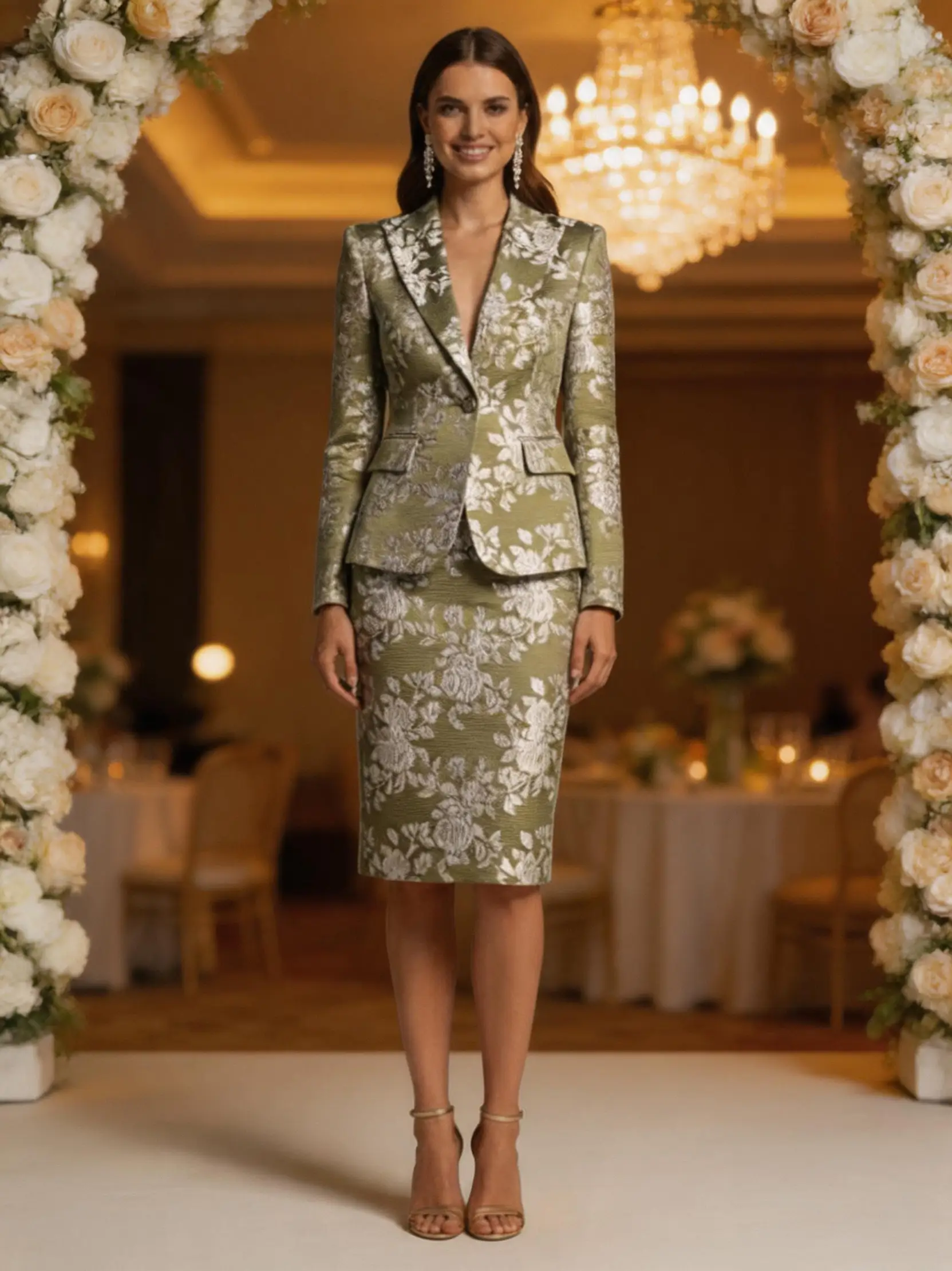 Elegant Blue Floral Jacquard Skirt Suit for Mother of the Bride by tangjianjun