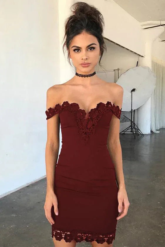 Chic Off The Shoulder Lace Short Homecoming Dresses