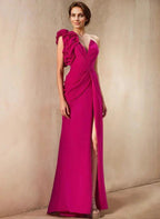 Sheath/Column One-Shoulder Mother of the Bride Dresses with Split Side by Dreamylily