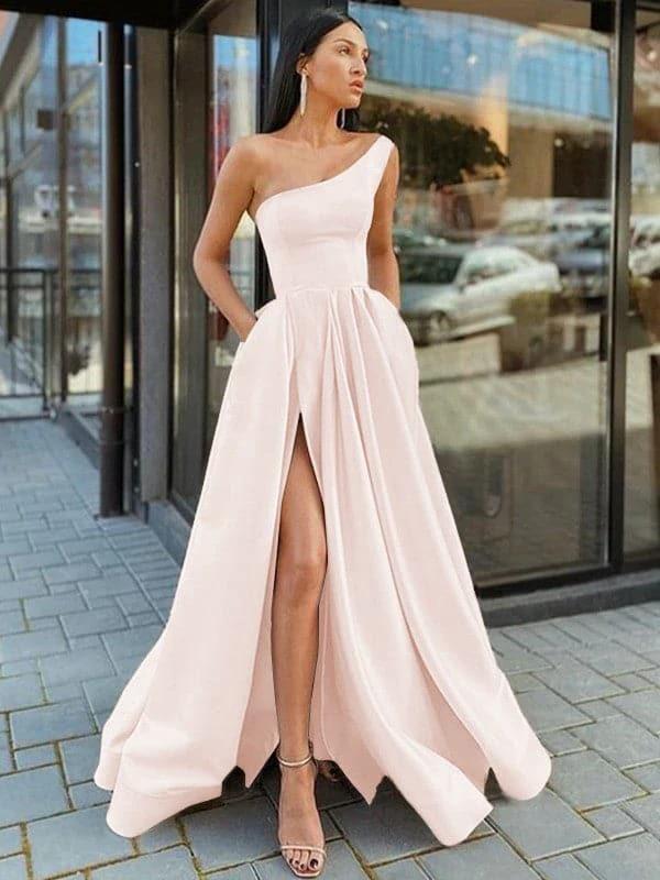 One Shoulder Prom Dress High Slit Prom Dress SYP16 by vivymakudress